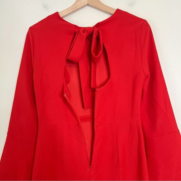 Banana Republic Red Long Bell Sleeve Mini Dress Tie Open Back Size 0 Classic - Picture 6 of 11